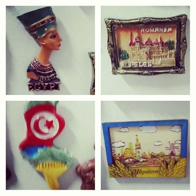 Magnets with symbols of Egypt, Romania, Tunisia and Ukraine.